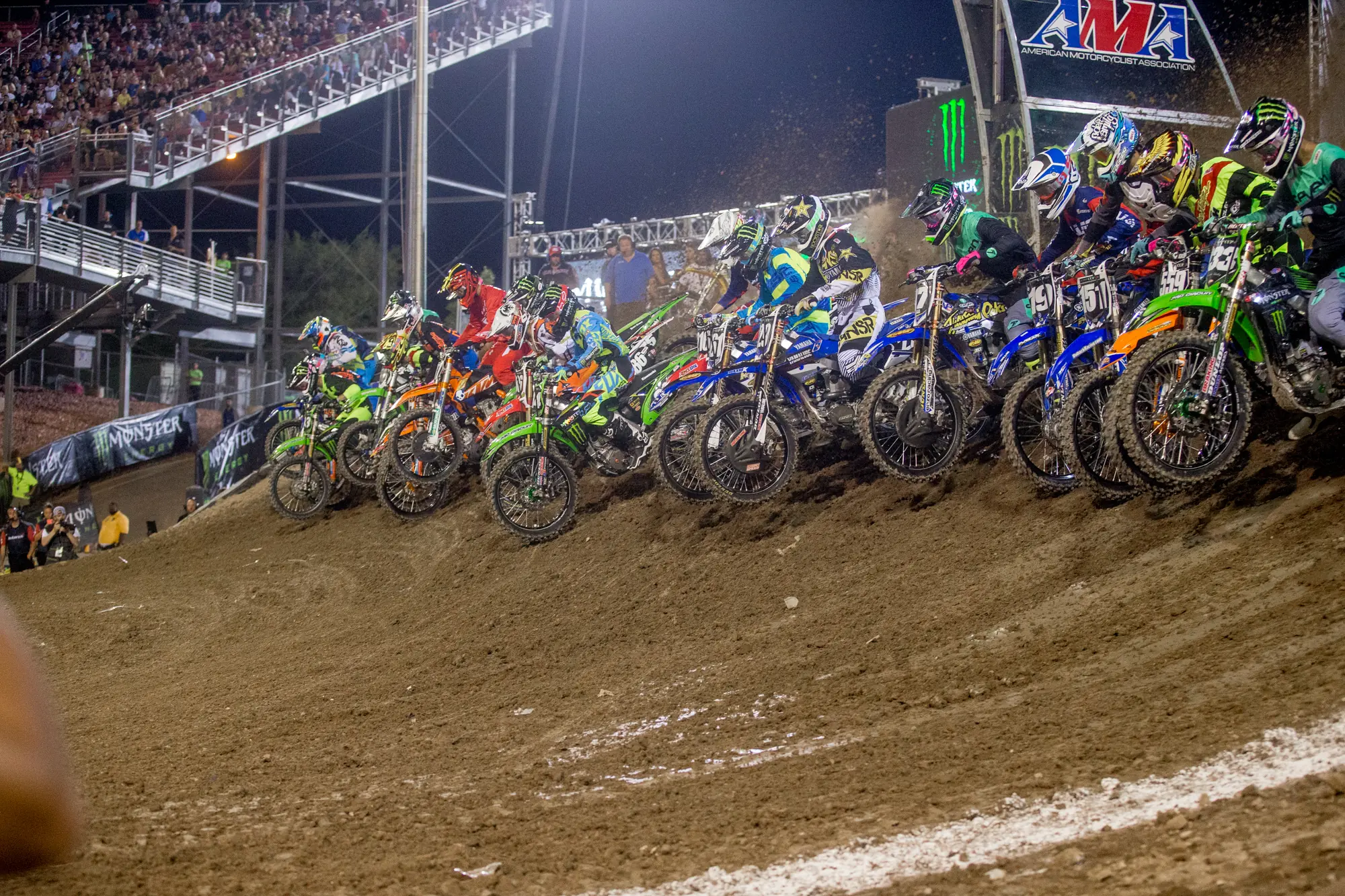 Arenacross riders lined up at the starting gate